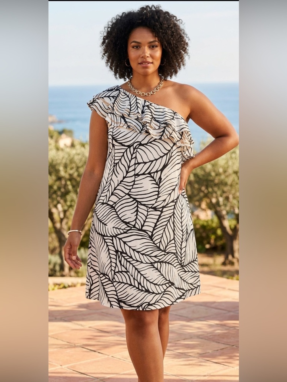 Gorgeous One Shoulder Ruffle Dress - Black/White Size: L